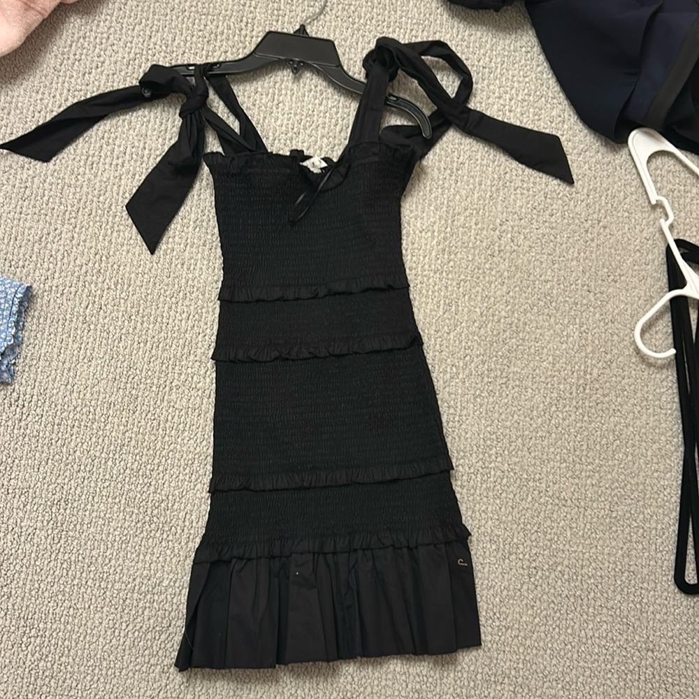 Super cute short black tiered ruched dress